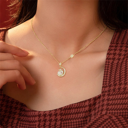 Shiny Rabbit Moon Pendant Necklace
