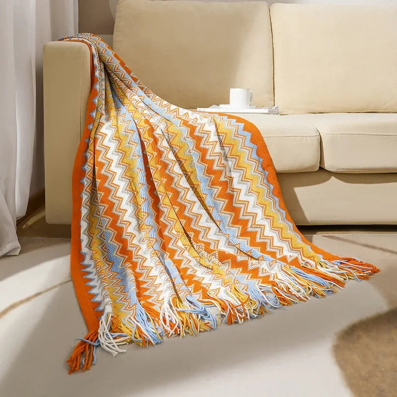 Cozy Fringe Throw Blanket Rustic Red Soft Plush