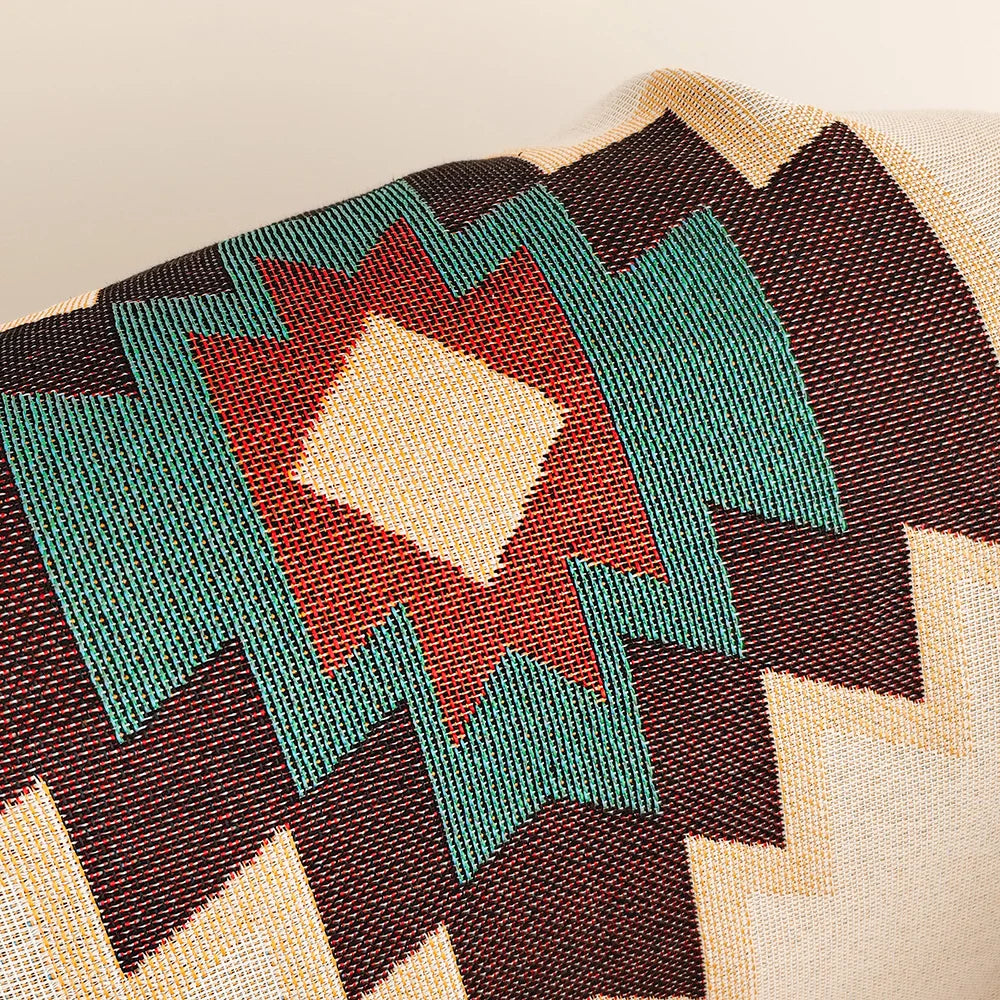 Large Boho Chic Aztec Throw Blanket with Fringe - Fesara