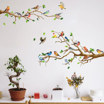 Decorative Bird Wall Decals with Leaves, 3D Vinyl Stickers - Fesara
