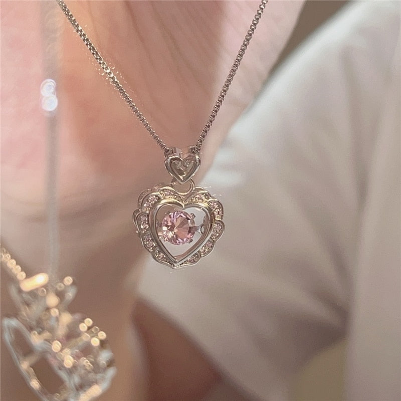 Sparkling Crystal Heart Pendant Necklace - Fesara