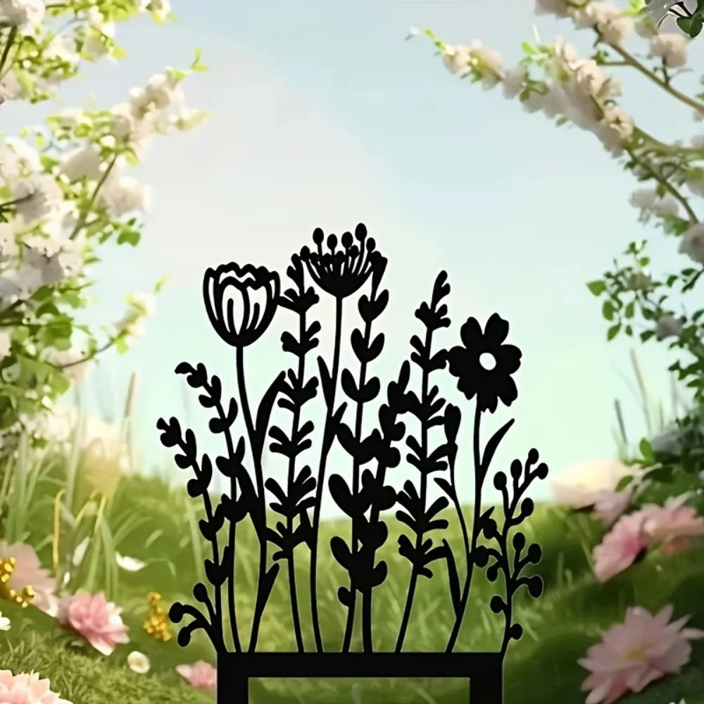 Rustic Metal Flower Garden Decor Stake