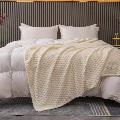 Plush Checked Velvet Blanket Soft Warm Throw