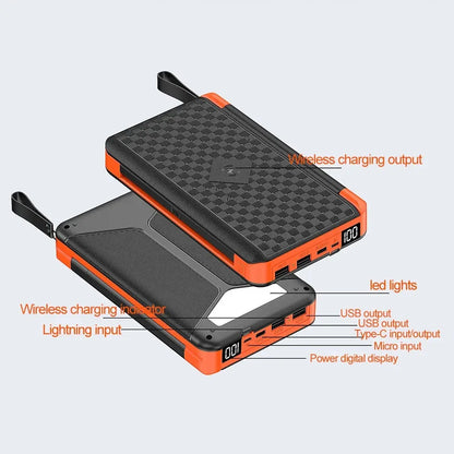 Portable Solar Power Bank 15W Wireless Charger