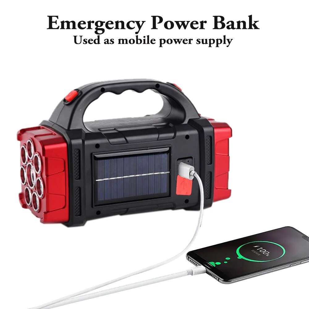 Portable Solar LED Rechargeable Power Bank Flashlight