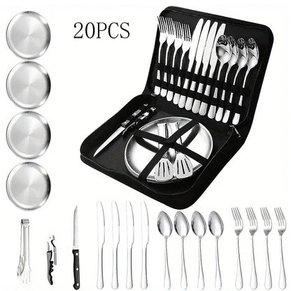 Portable Camping Utensil Set Stainless Steel Outdoor Kit