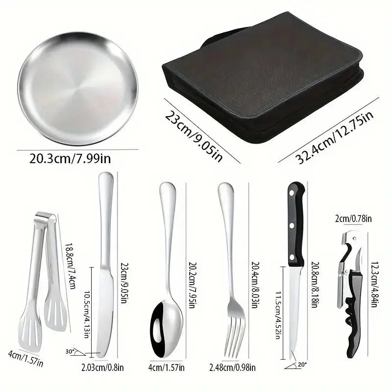 Portable Camping Utensil Set Stainless Steel Outdoor Kit