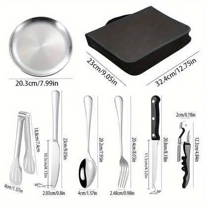 Portable Camping Utensil Set Stainless Steel Outdoor Kit