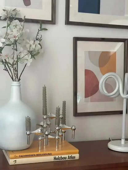 Contemporary Metal Candle Holder - Sleek Silver Candle Stand