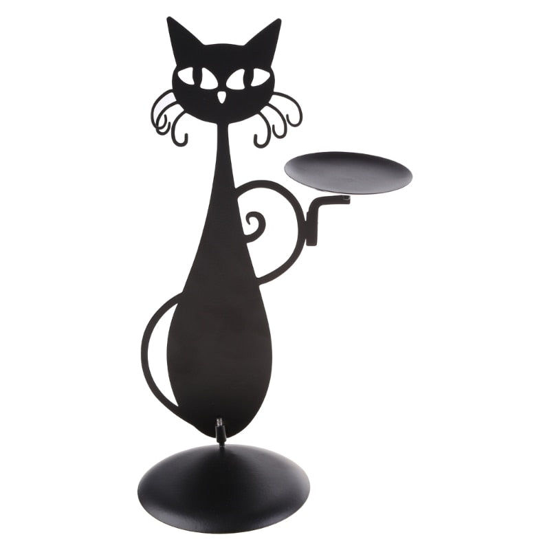 Mystic Black Cat Figurine Candle Holder - Fesara