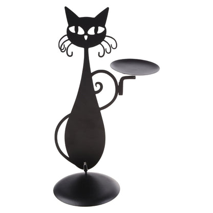 Mystic Black Cat Figurine Candle Holder - Fesara
