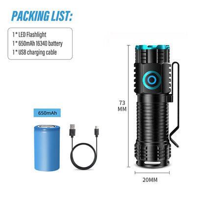 Compact Rechargeable LED Flashlight with Clip