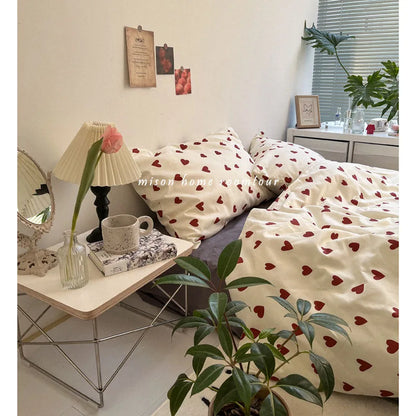 Cute Heart Duvet Cover Set - Soft Floral Bedding