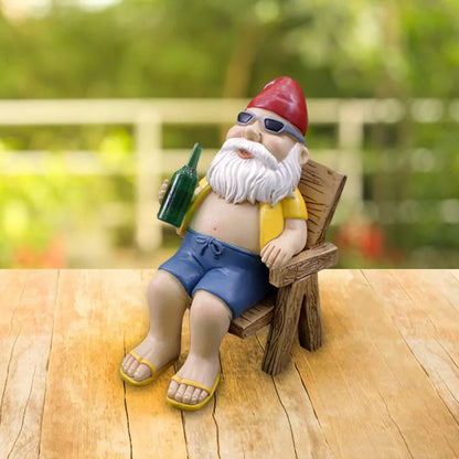 Funny Garden Gnome Statue with Chair Decor