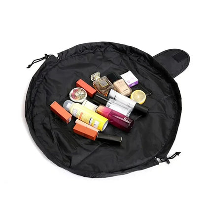 Large Black Makeup Storage Bag with Drawstring Closure