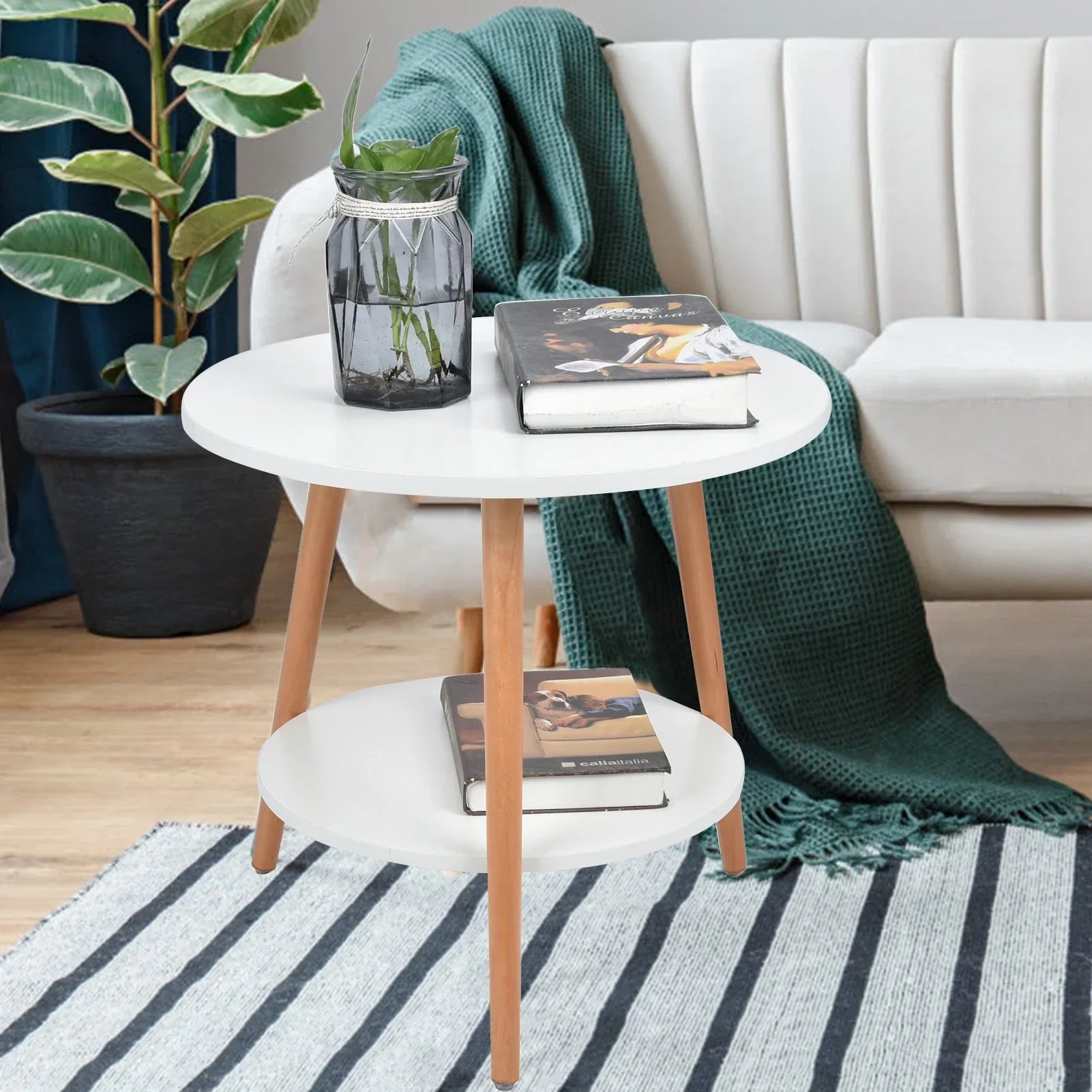 Compact 2 Tier Side Table with Storage for Living Room - Fesara