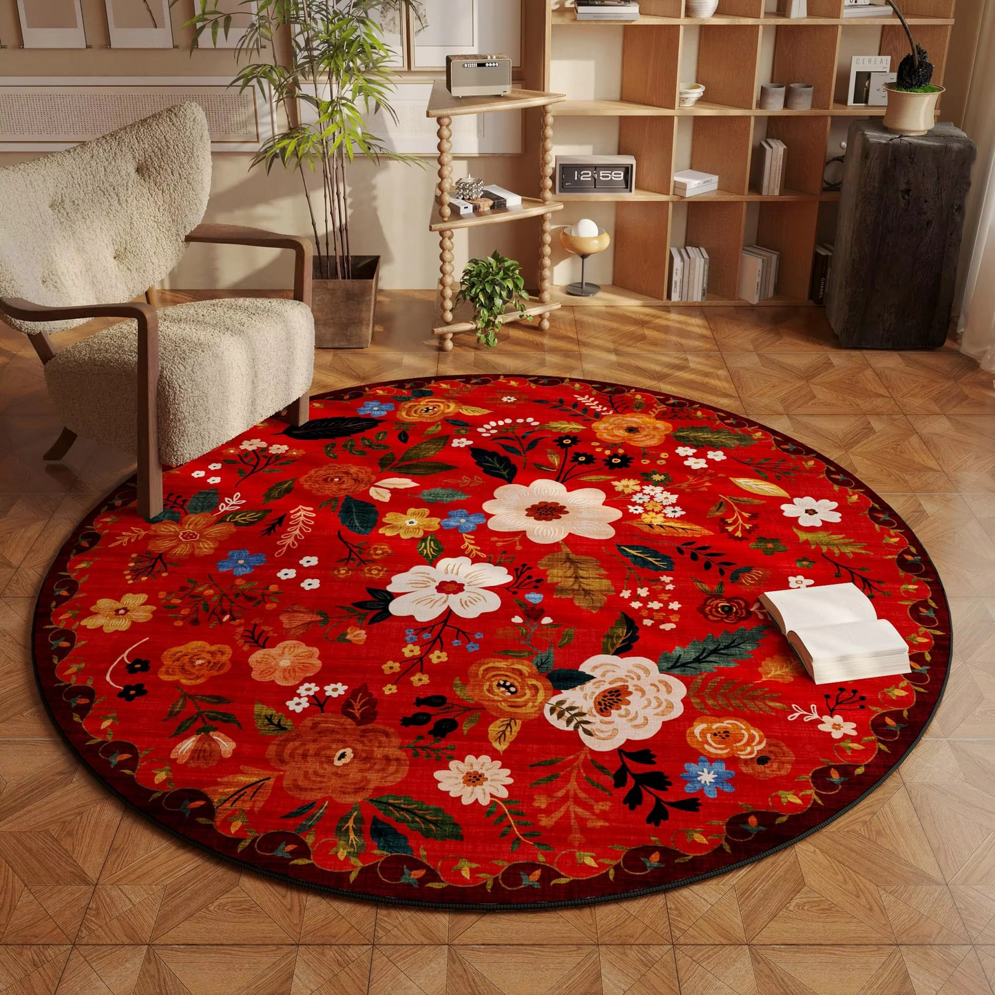 Soft Beige Floral Area Rug with Non Slip Backing