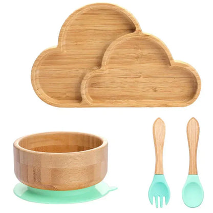 Natural Bamboo Baby Dish Set with Strong Suction Base