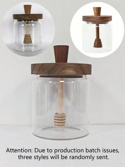 Natural Glass Honey Jar with Wooden Lid and Spoon