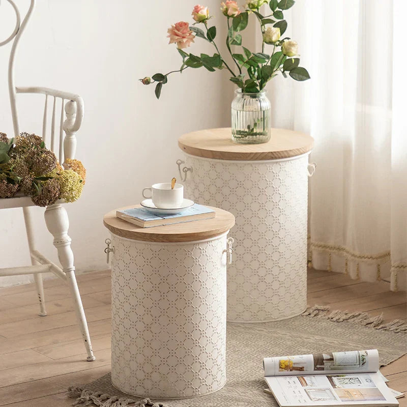 Compact Metal End Table with Storage Basket