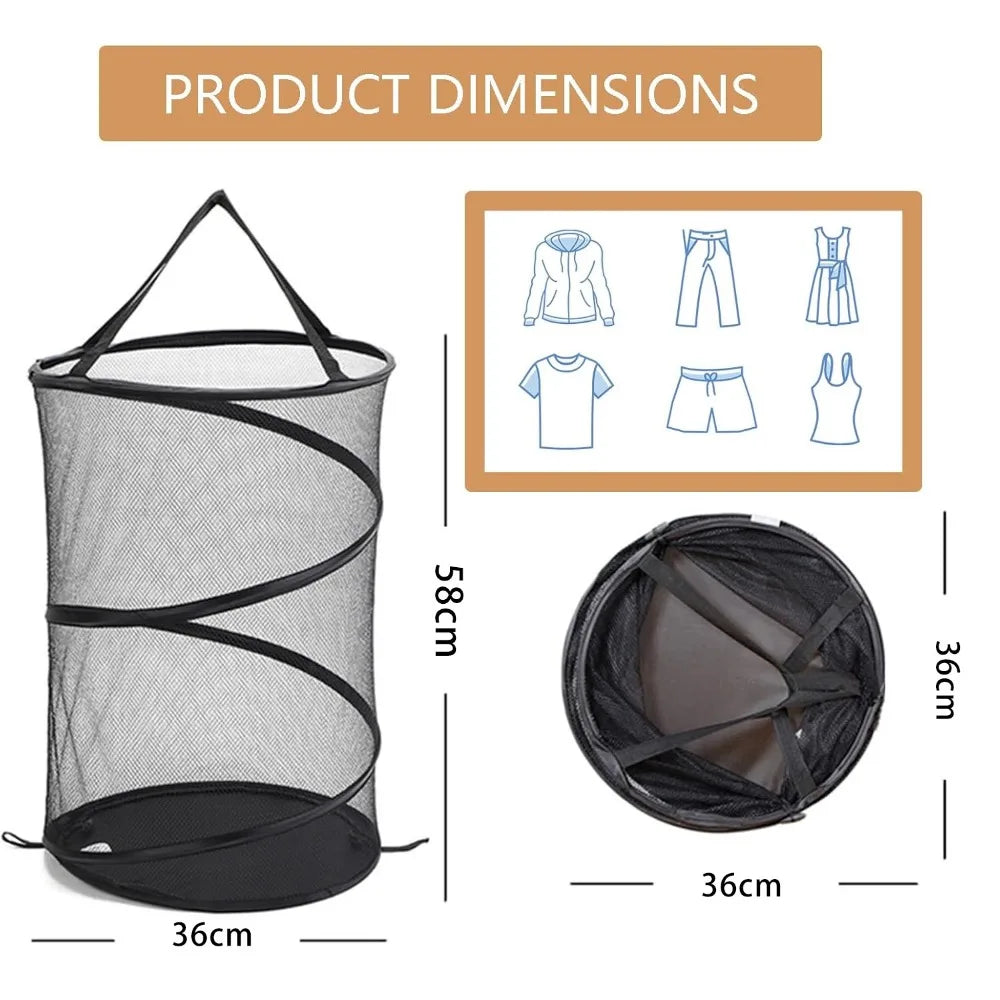 Portable Folding Laundry Hamper with Mesh Panels