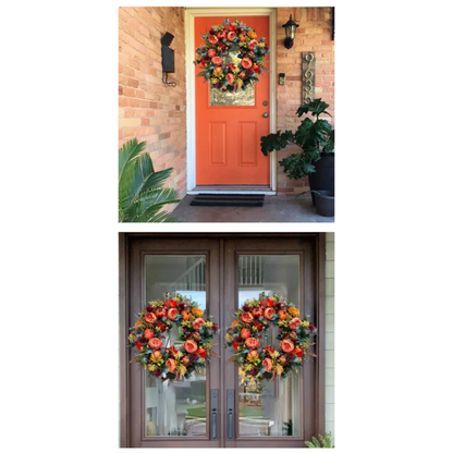 Fall Harvest Door Wreath with Pumpkins and Twigs