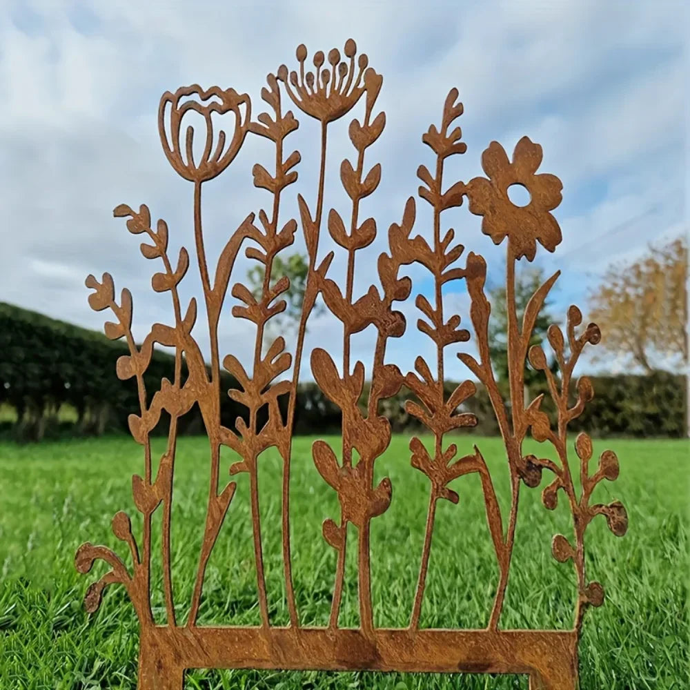 Rustic Metal Flower Garden Decor Stake