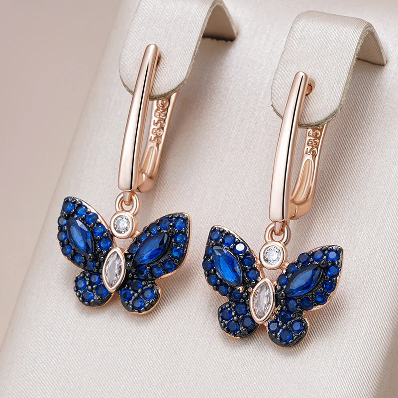 Delicate Silver Blue Gemstone Butterfly Earrings - Fesara