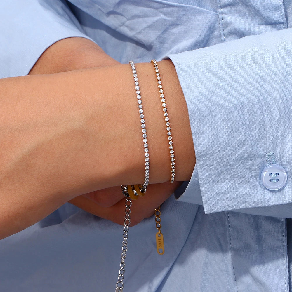 Delicate 2mm Thin Chain Bracelet Necklace Set