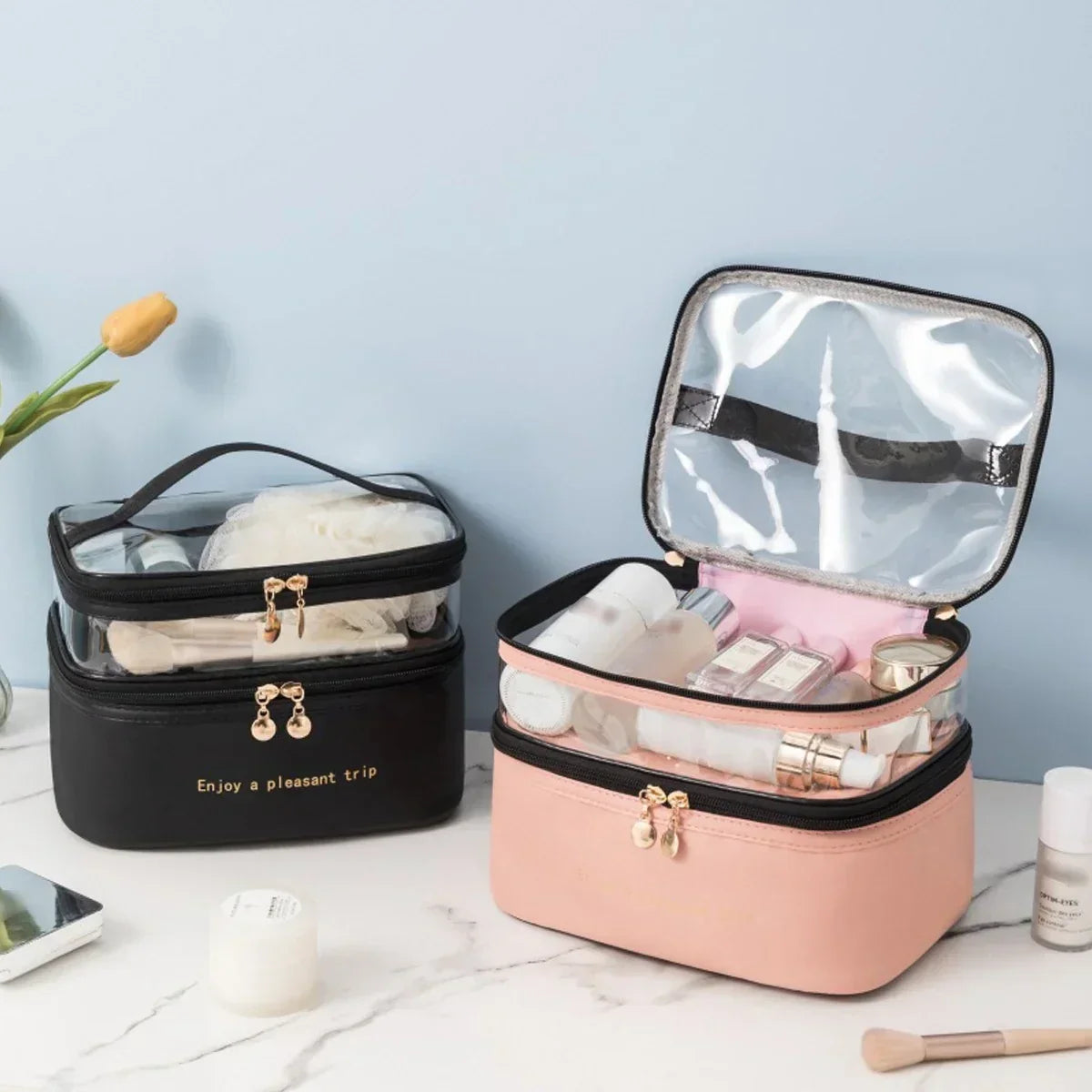 Clear Travel Makeup Bag 2-in-1 Waterproof Pouch
