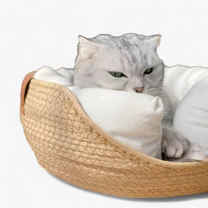 Natural Bamboo Pet Bed with Plush Cushion