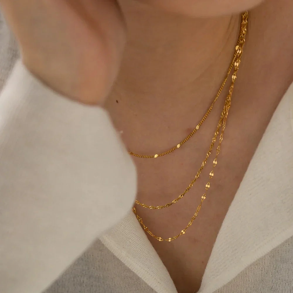 Delicate Gold 3 Layer Chain Necklace Set