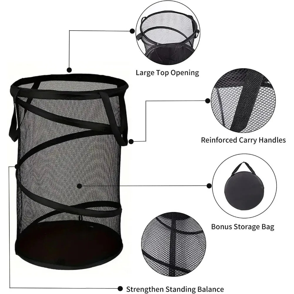 Portable Folding Laundry Hamper with Mesh Panels