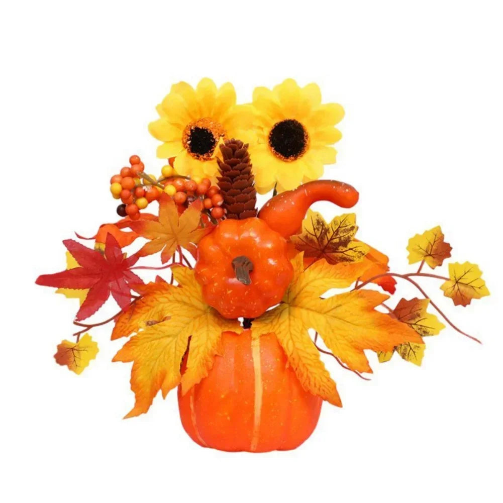 Fall Decorative Pumpkin with Fake Flowers, 25-30cm