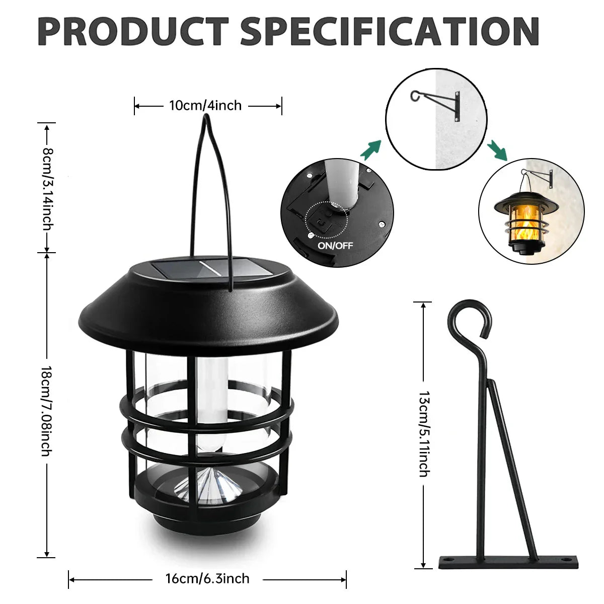 Outdoor Solar Hanging Light with Warm Flicker Effect