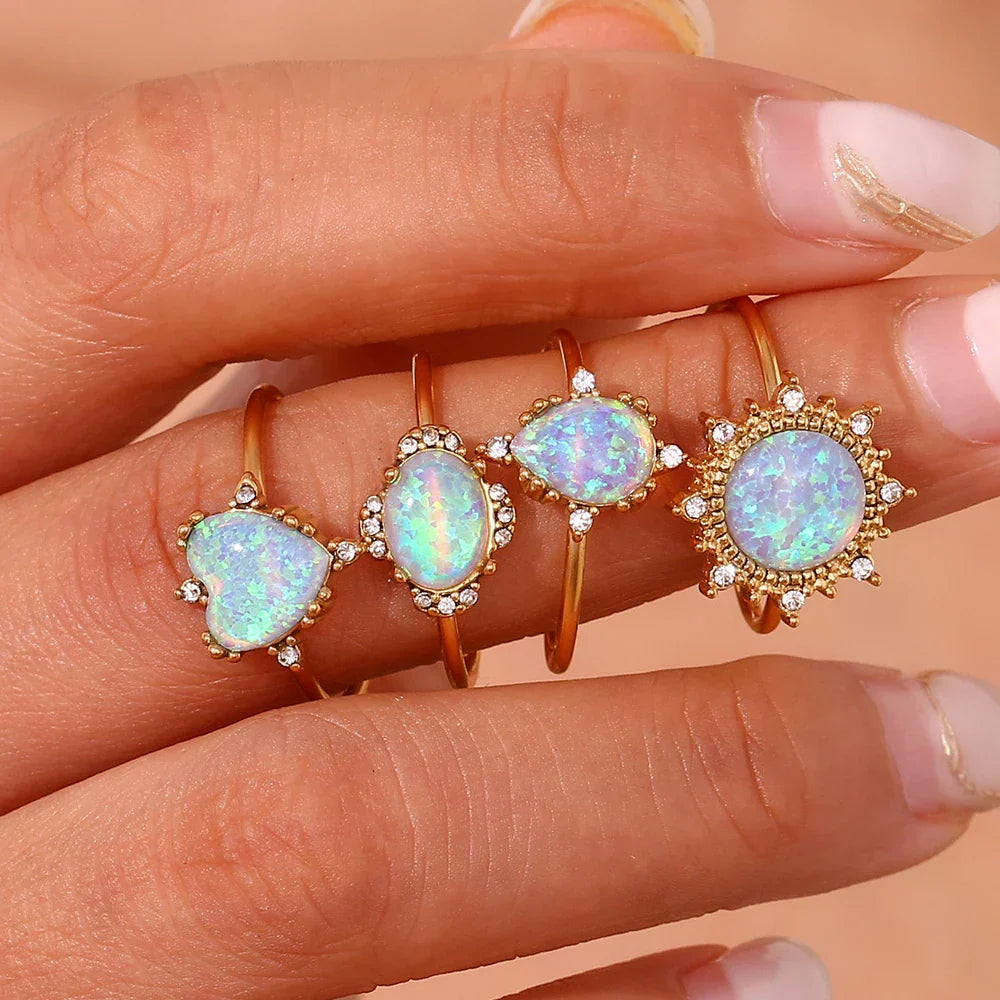 Sparkling Opal Diamond Accent Adjustable Rings
