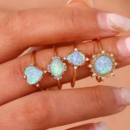 Sparkling Opal Diamond Accent Adjustable Rings