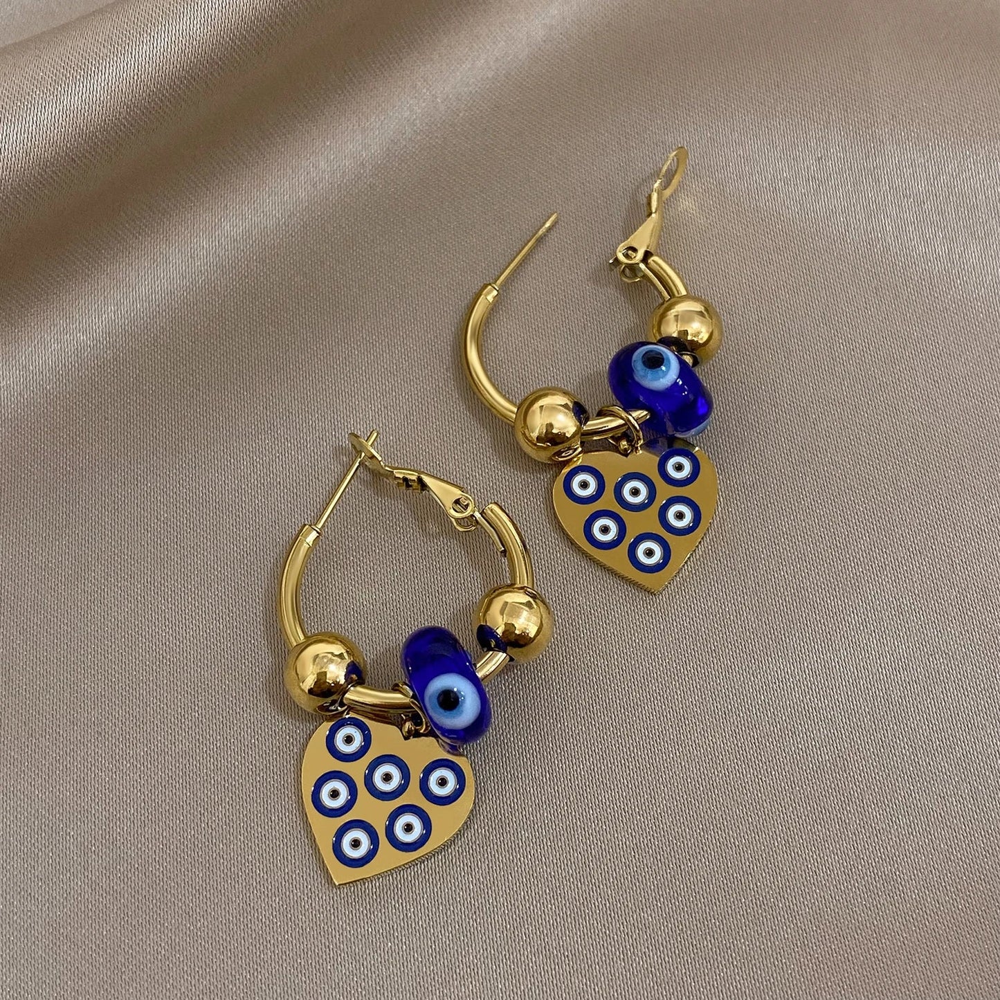 Lucky Eye Heart Shaped Hoop Earrings