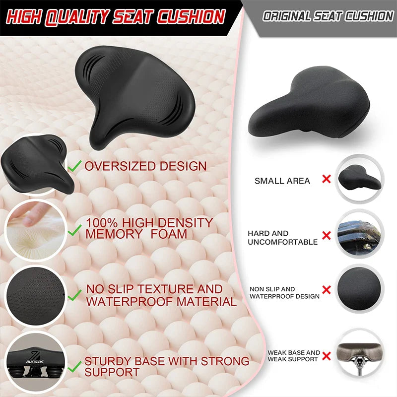 Oversized Bike Saddle with Shock Absorption and Waterproof Design – Comfortable Bicycle Seat for Long-Distance Cycling-4