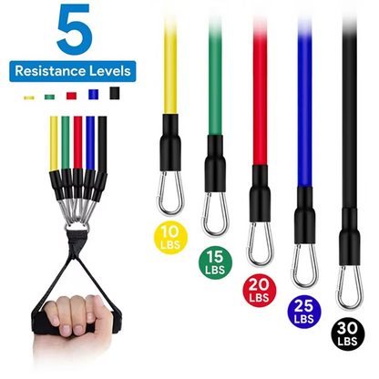 Home Gym 11pc Resistance Band Exercise Kit with Bag