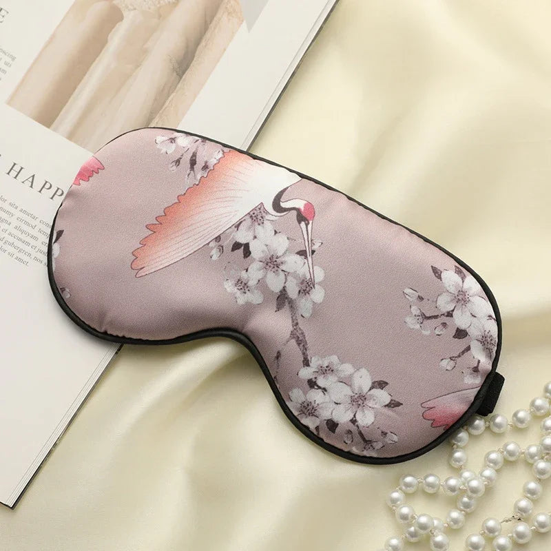 Soft Silk Eye Mask with Elegant Crane Pattern