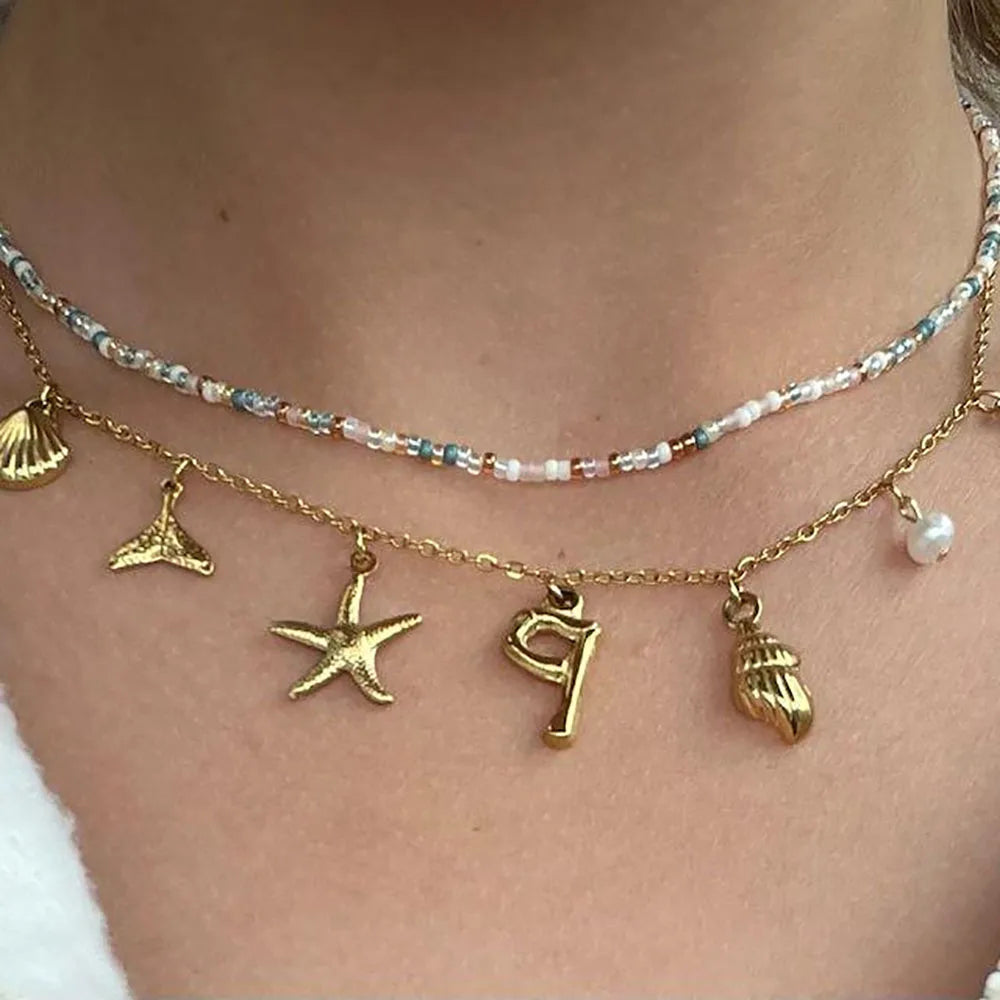 Customizable Beach Shell Monogram Necklace - Fesara