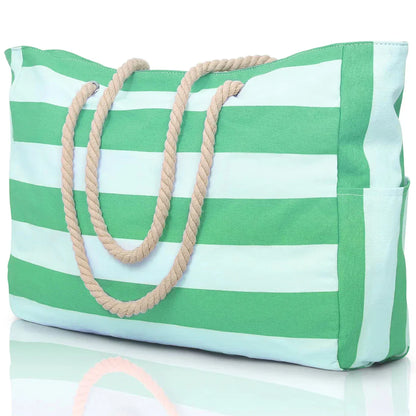 Colorful Stripe Folding Beach Tote Bag with Zipper
