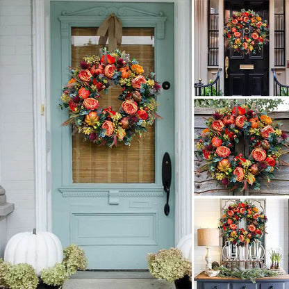 Fall Harvest Door Wreath with Pumpkins and Twigs