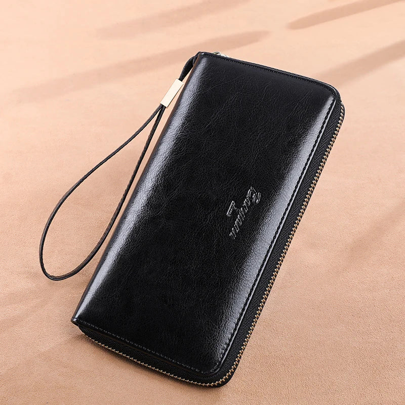 Stylish Leather Travel Clutch Wallet with Phone Pocket
