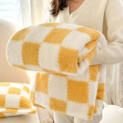 Cozy Plush Throw Blanket with Pink Check Design