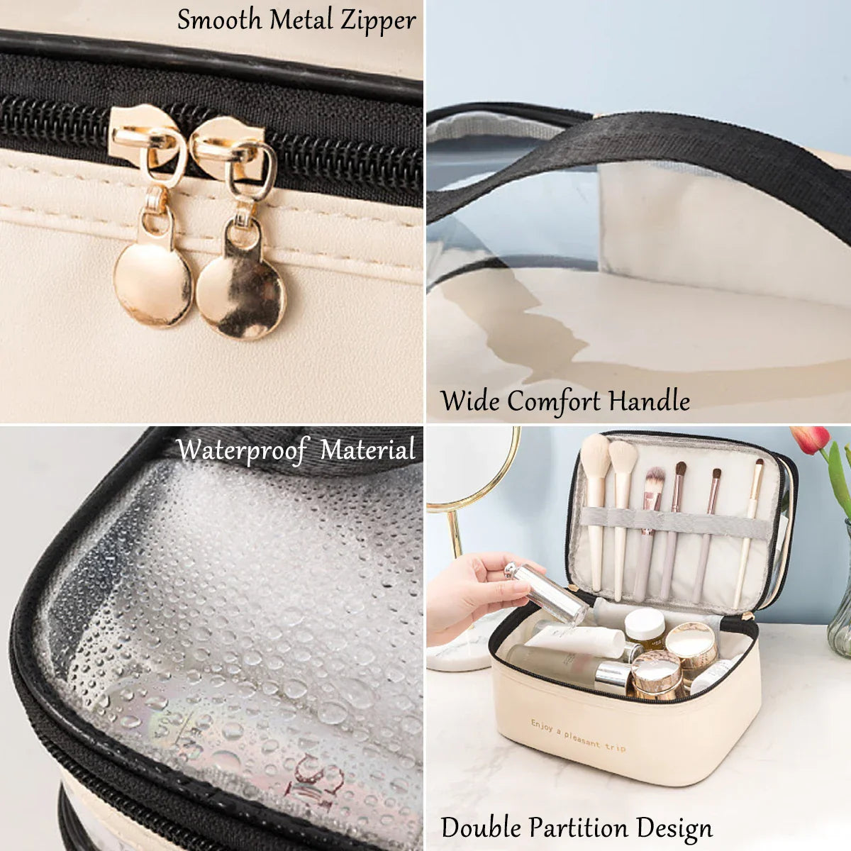 Spacious Travel Makeup Bag with Clear Top