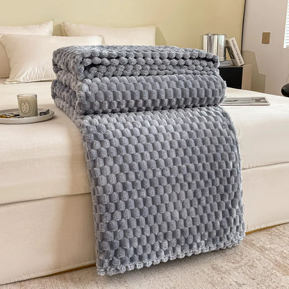 Plush Checked Velvet Blanket Soft Warm Throw
