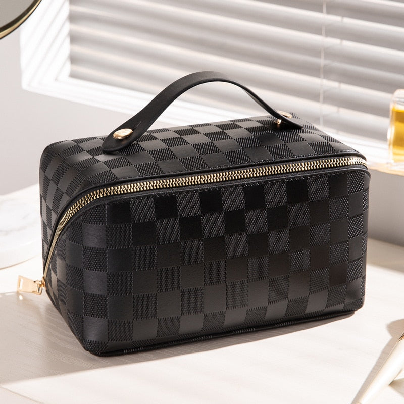 Premium Travel Makeup Bag with Pockets & Waterproof Leather