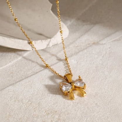 Delicate Women's Bow Diamond Necklace